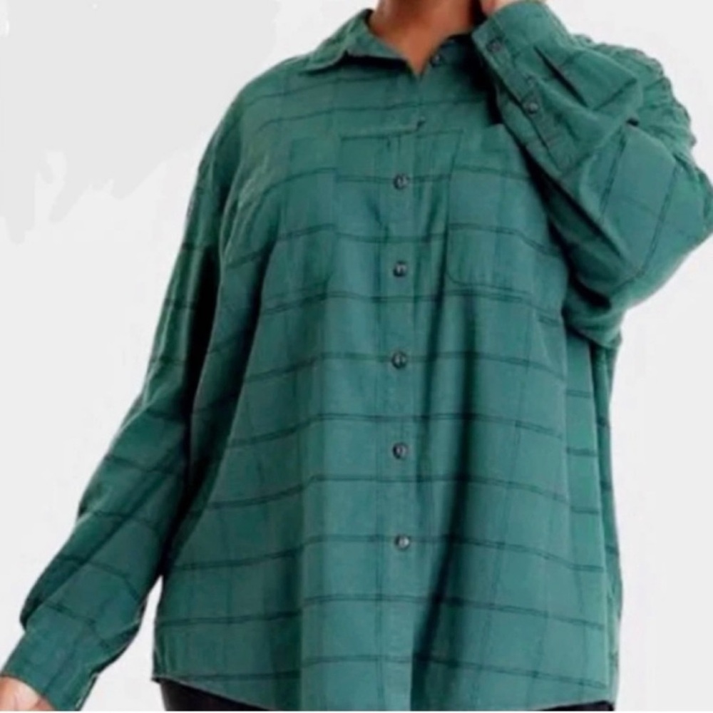 Ava & Viv • Green Plaid Button Down Tunic Shirt Size 1X